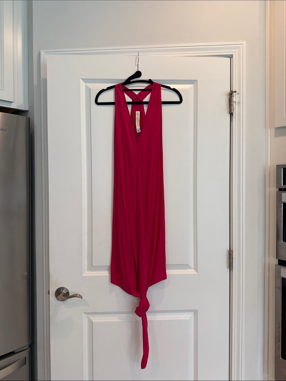 Ramy Brook Magenta Sleeveless V-Neck Halter-Style Racerback Formal Length
